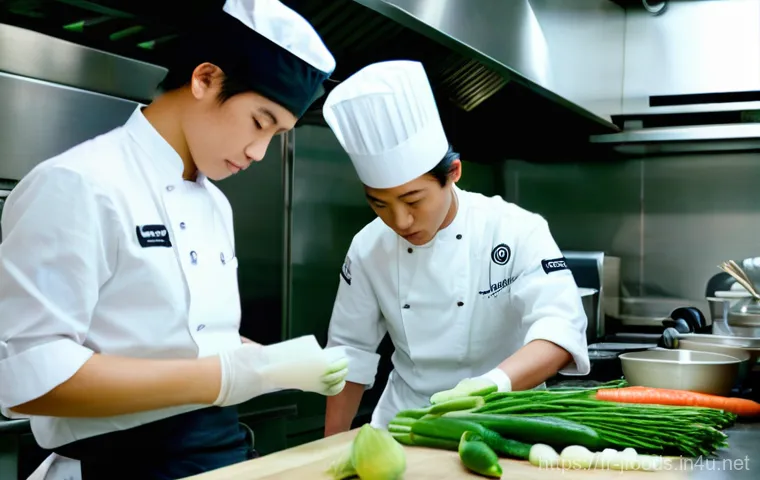 일식조리사 실습 현장에서의 꿀팁 - **The Artful Presentation of a Japanese Seasonal Dish**
    A close-up, high-angle shot focusing on ...