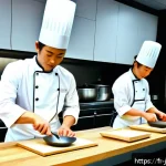 Home 18 일식조리 기능사 자격증 취득에 필요한 비용 - A professional French culinary classroom focused on Japanese cuisine training: a diverse group of ad...
