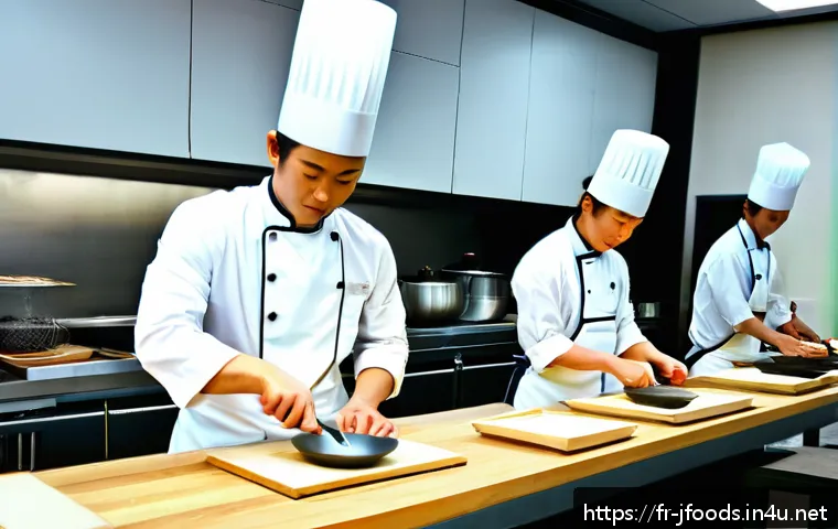 일식조리 기능사 자격증 취득에 필요한 비용 - A professional French culinary classroom focused on Japanese cuisine training: a diverse group of ad...